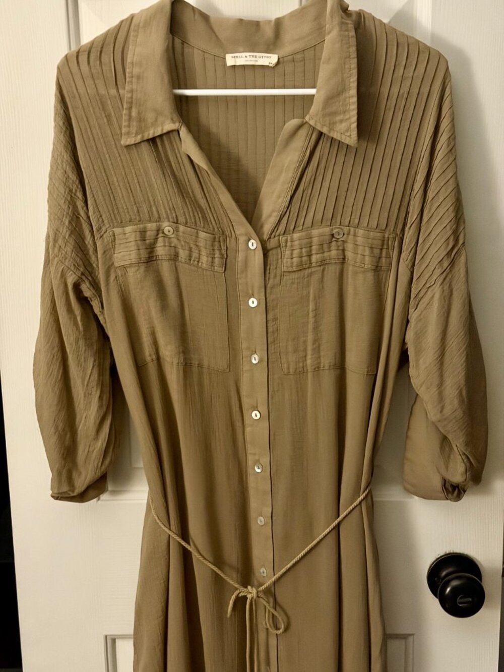 Spell & The Gypsy Linda Shirt Dress Khaki Small Boho Button Front Maxi - Picture 11 of 16